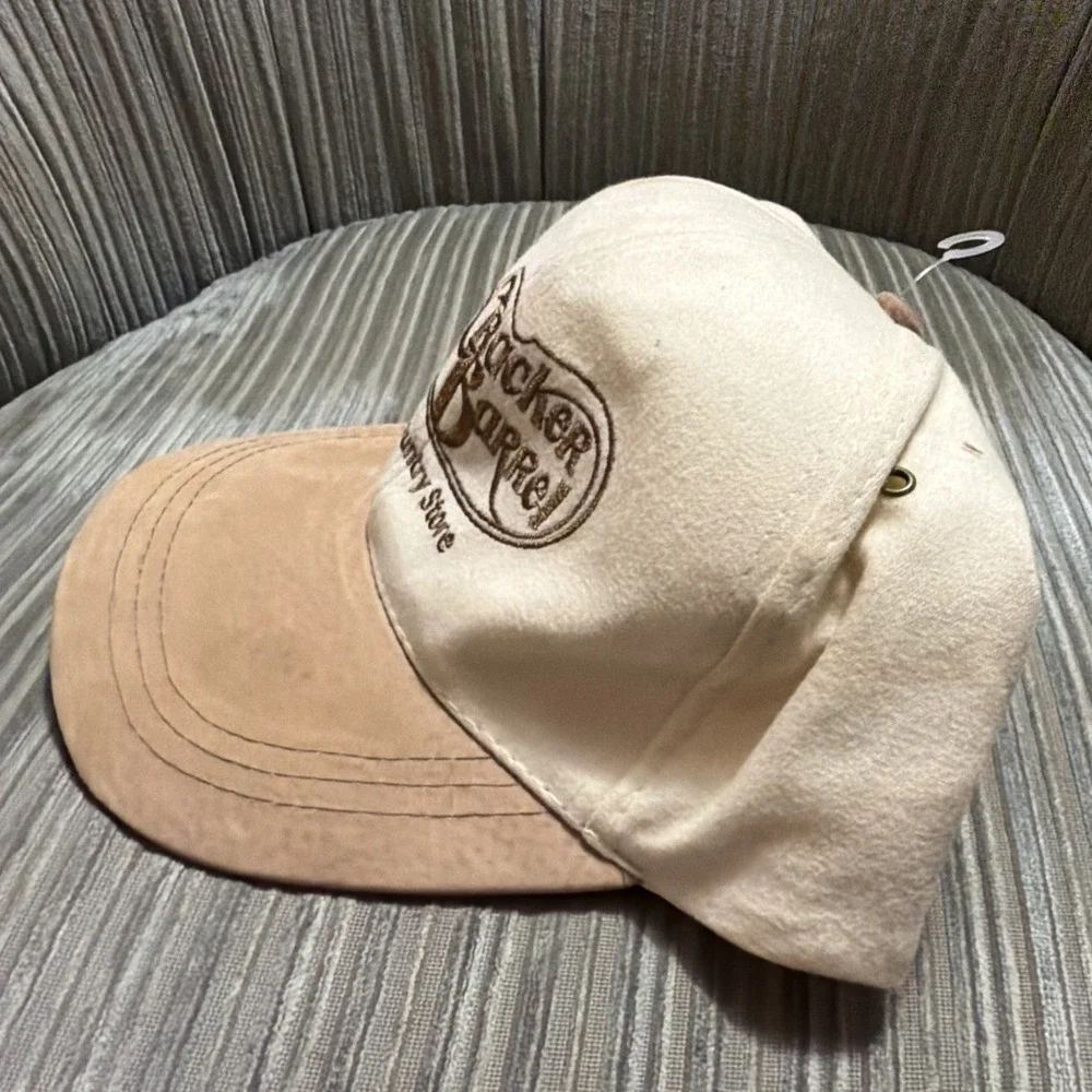 Cap Cracker Barrel Strapback Hat Baseball Lt Tan Leather Brim JJ Of Dallas VTG